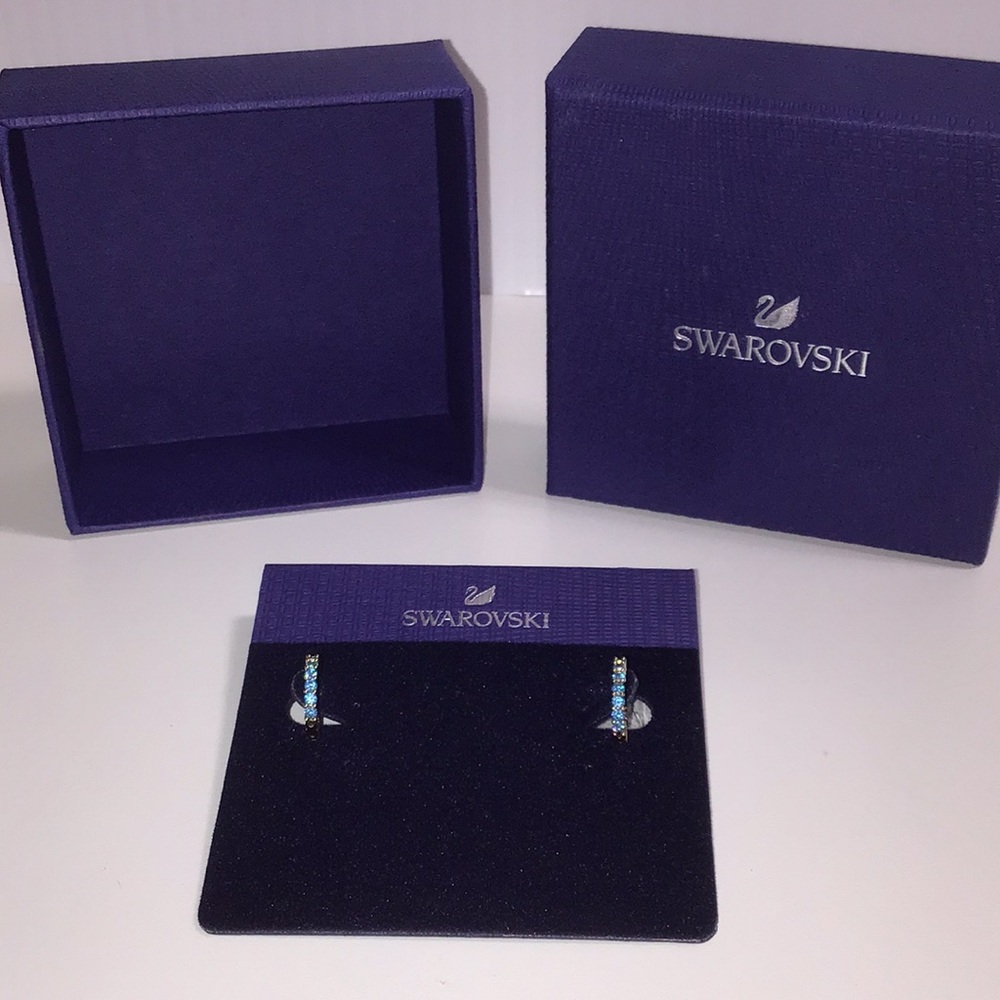 Swarovski Vittore Blue Mini Hoop Earrings Brand New